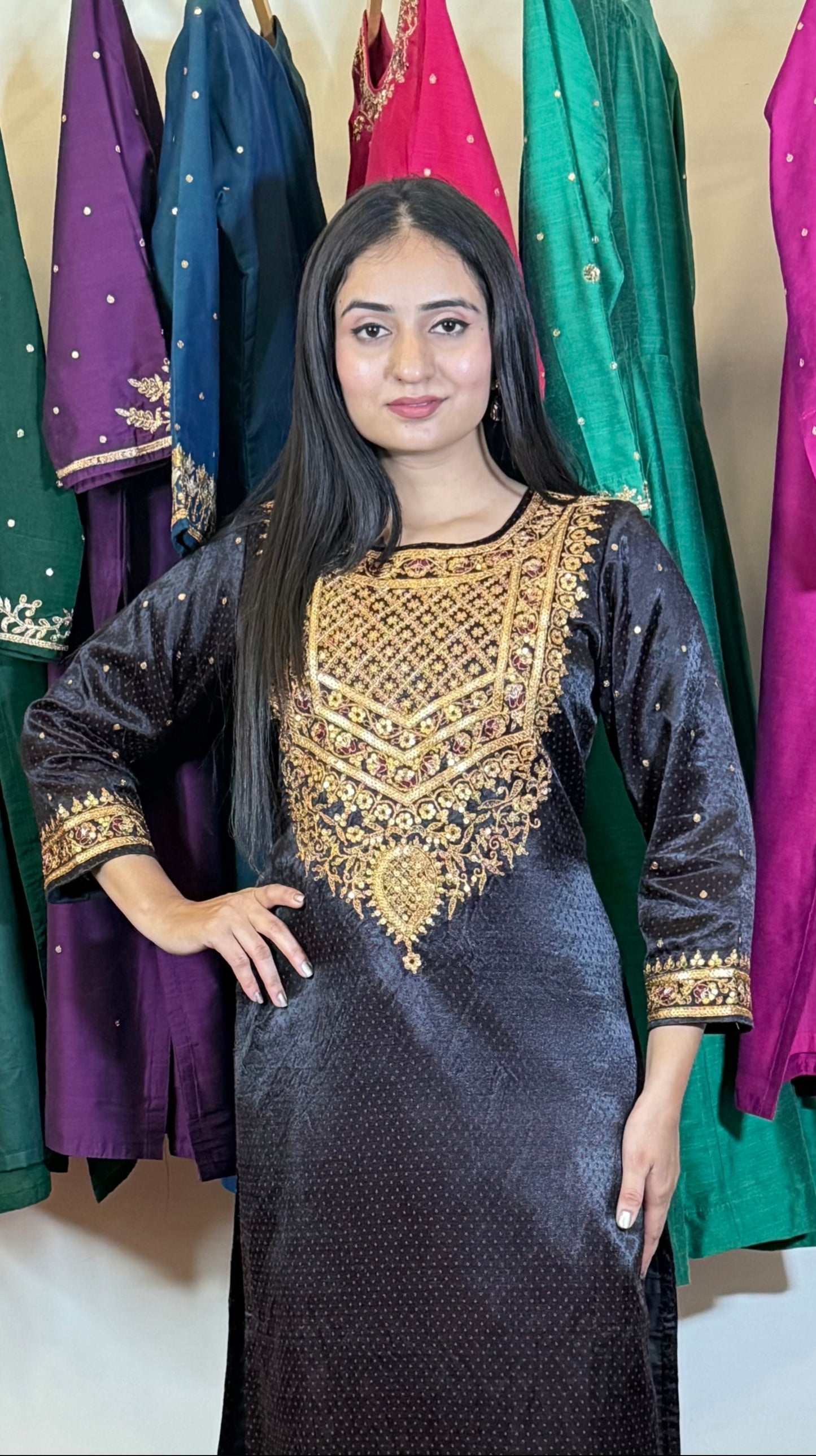 Amira Gold Embroidered Kurta Set