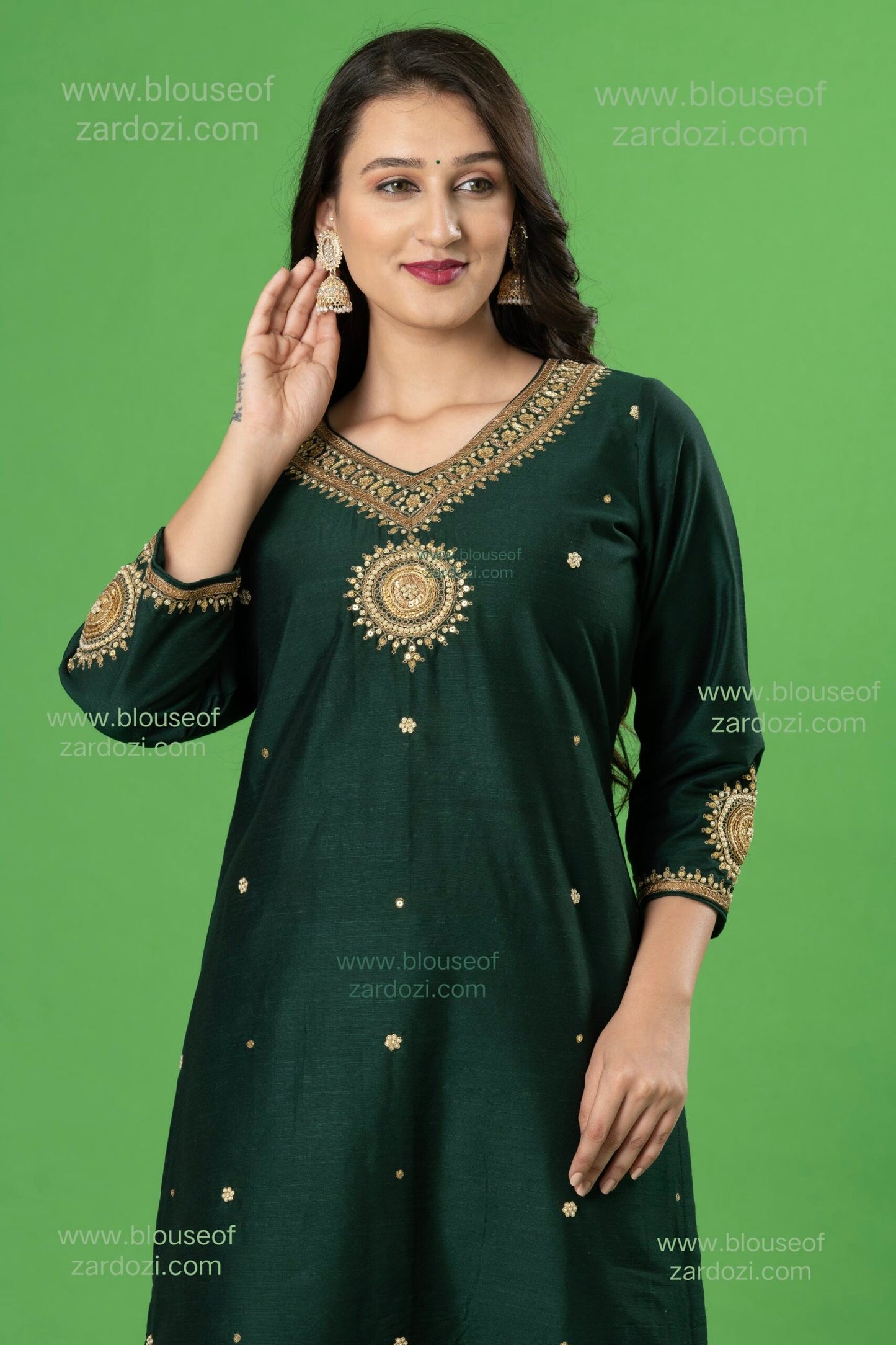 Bottle Green Marodi Work Readymade Designer Dress