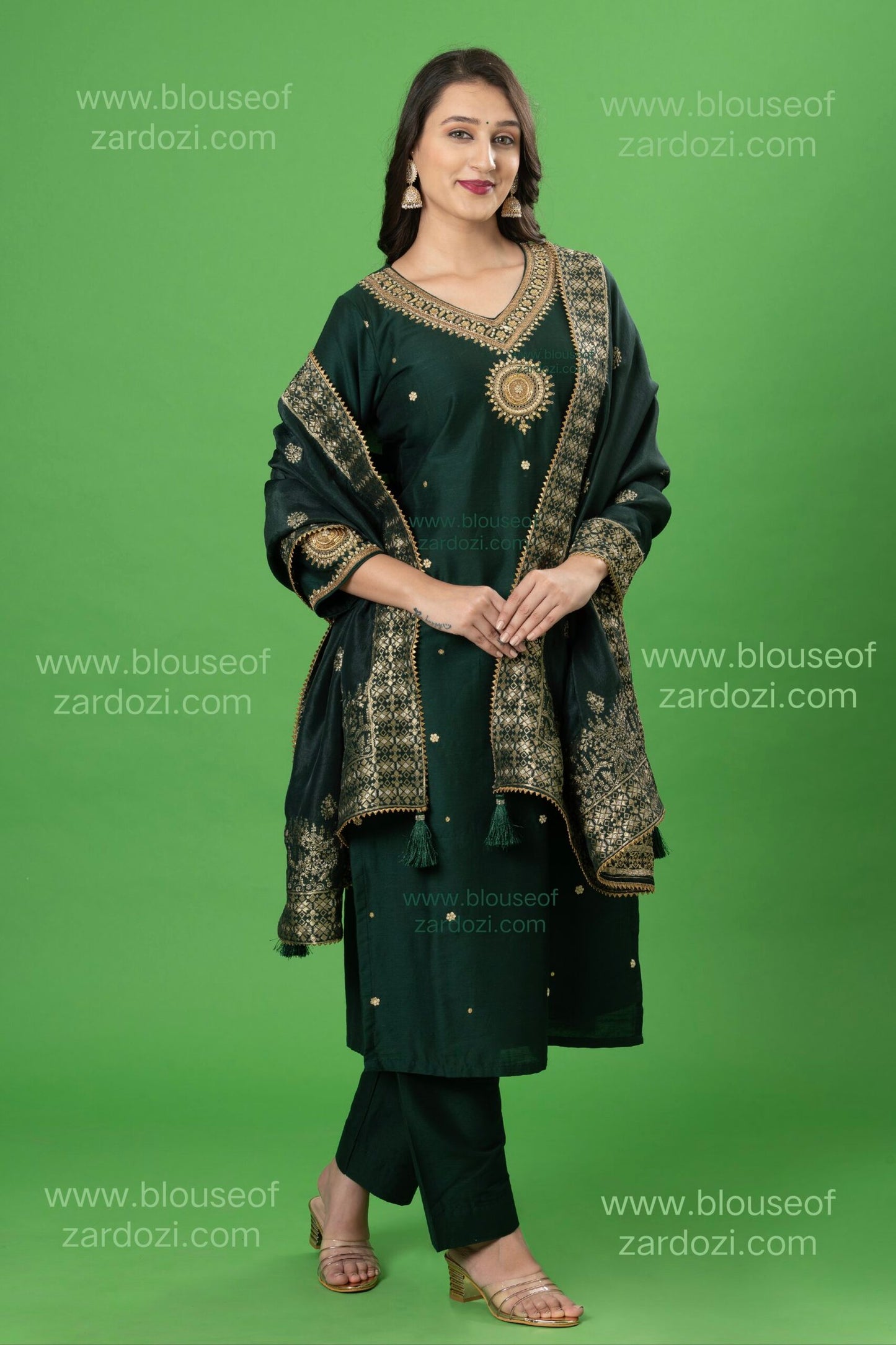 Bottle Green Marodi Work Readymade Designer Dress