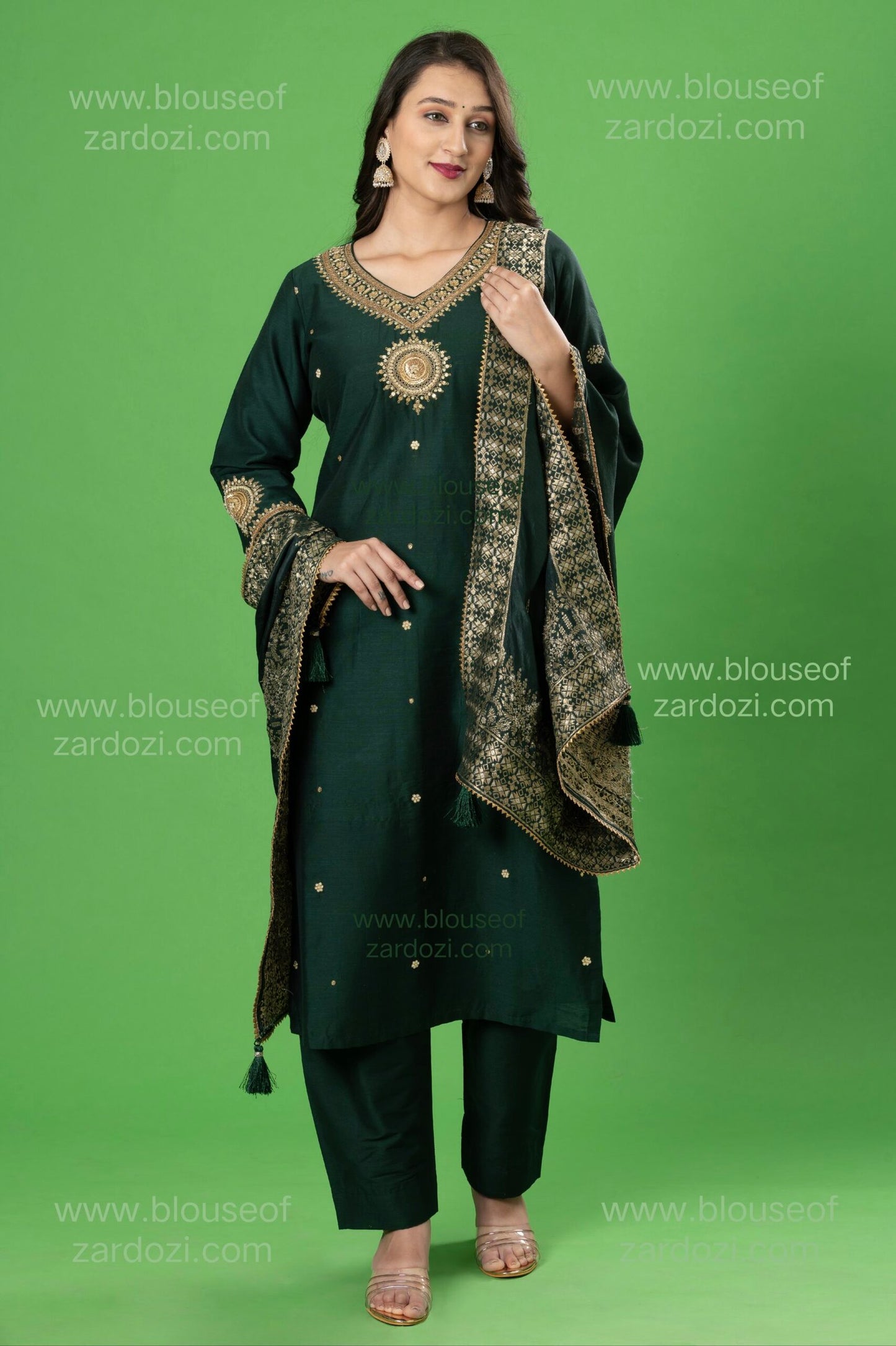 Bottle Green Marodi Work Readymade Designer Dress