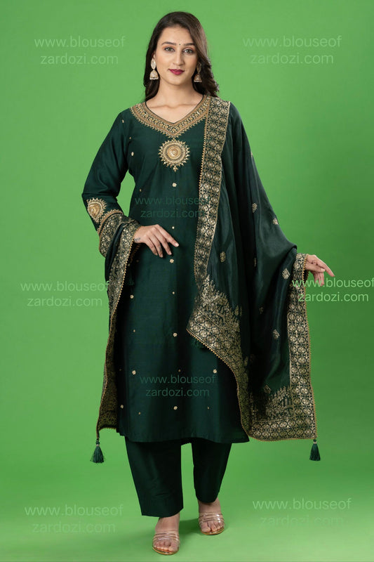 Bottle Green Marodi Work Readymade Designer Dress