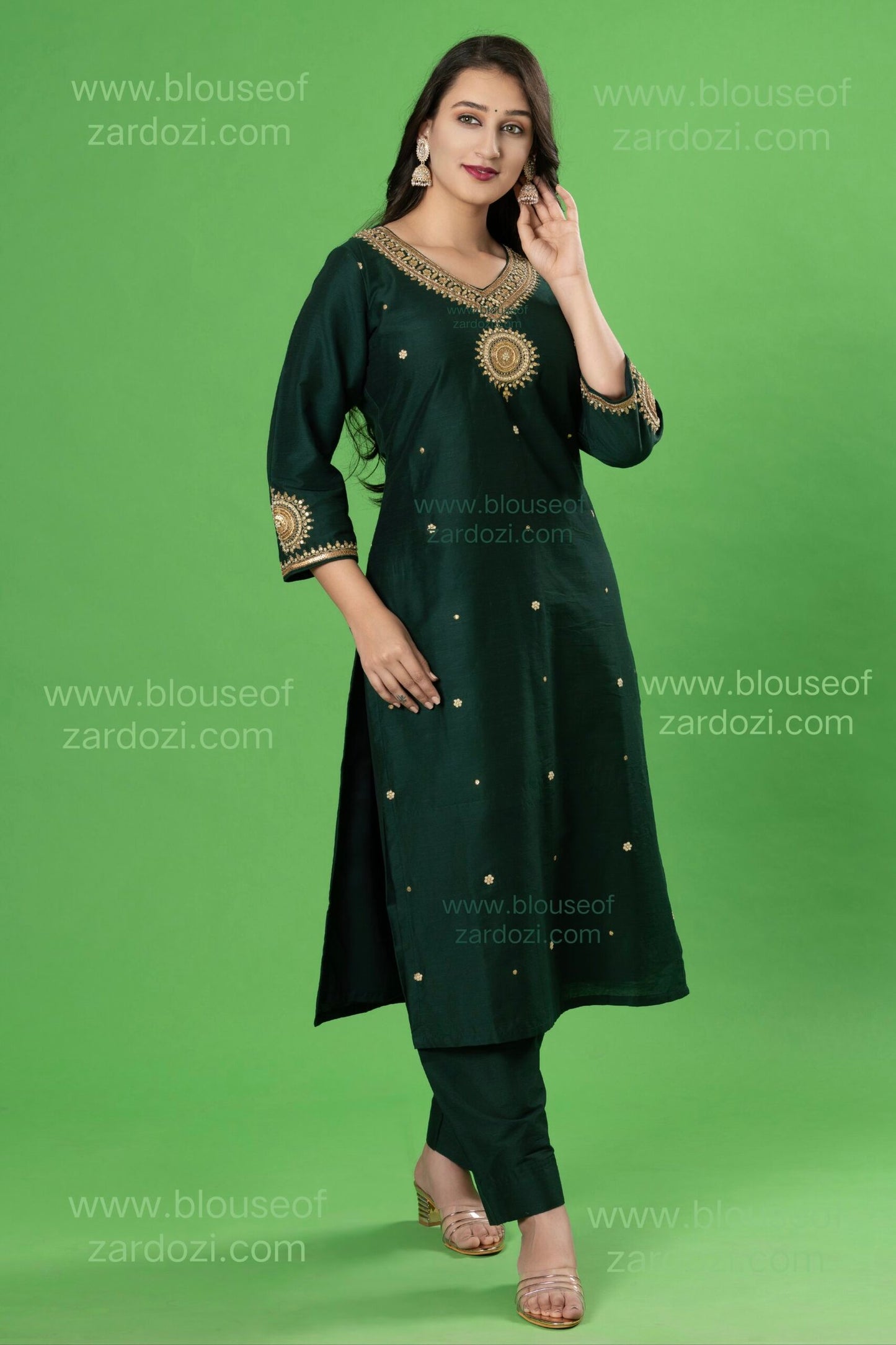 Bottle Green Marodi Work Readymade Designer Dress