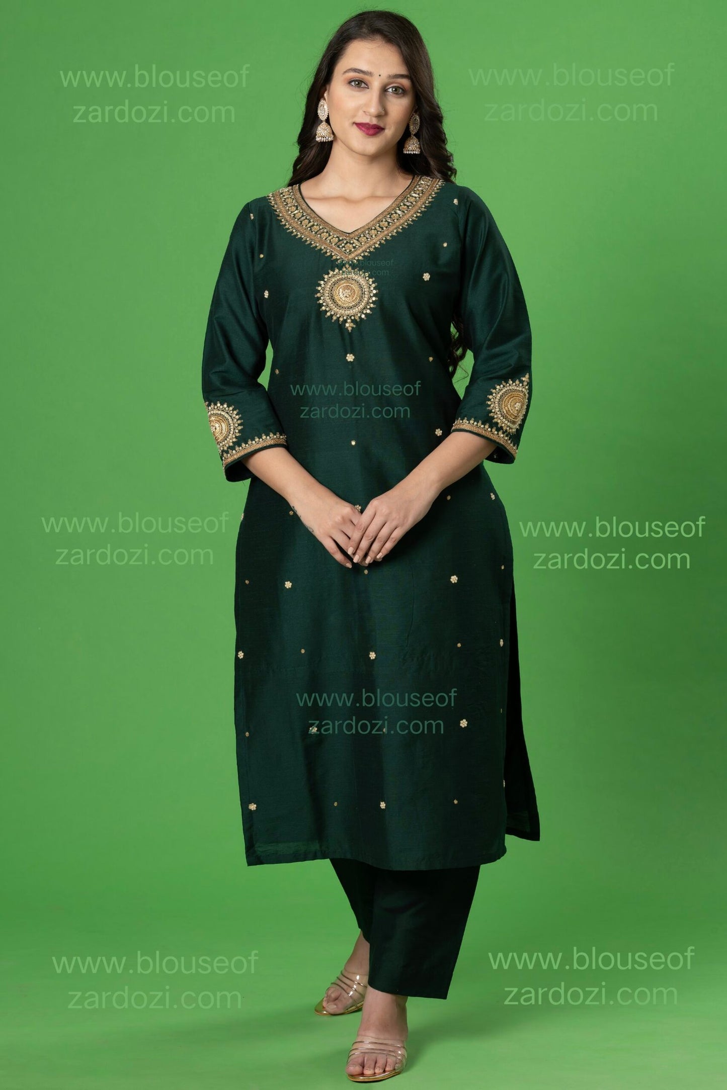 Bottle Green Marodi Work Readymade Designer Dress