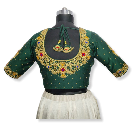Zardozi Bloom designer Blouse (Bottle Green)