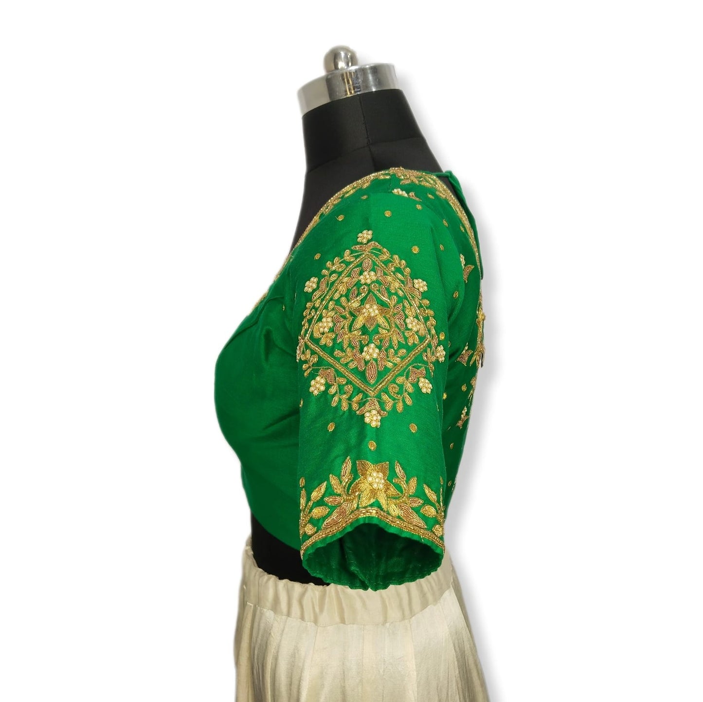 Queen's Blossom Zardozi Work Blouse (Green)