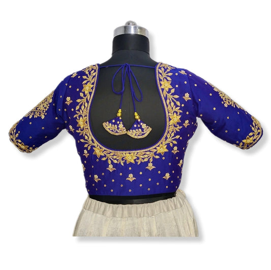 Queen's Blossom Zardozi Work Blouse (Royal Blue)