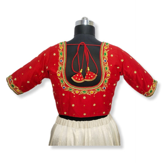 Floral Zardozi Handcrafted Designer Blouse (Red)
