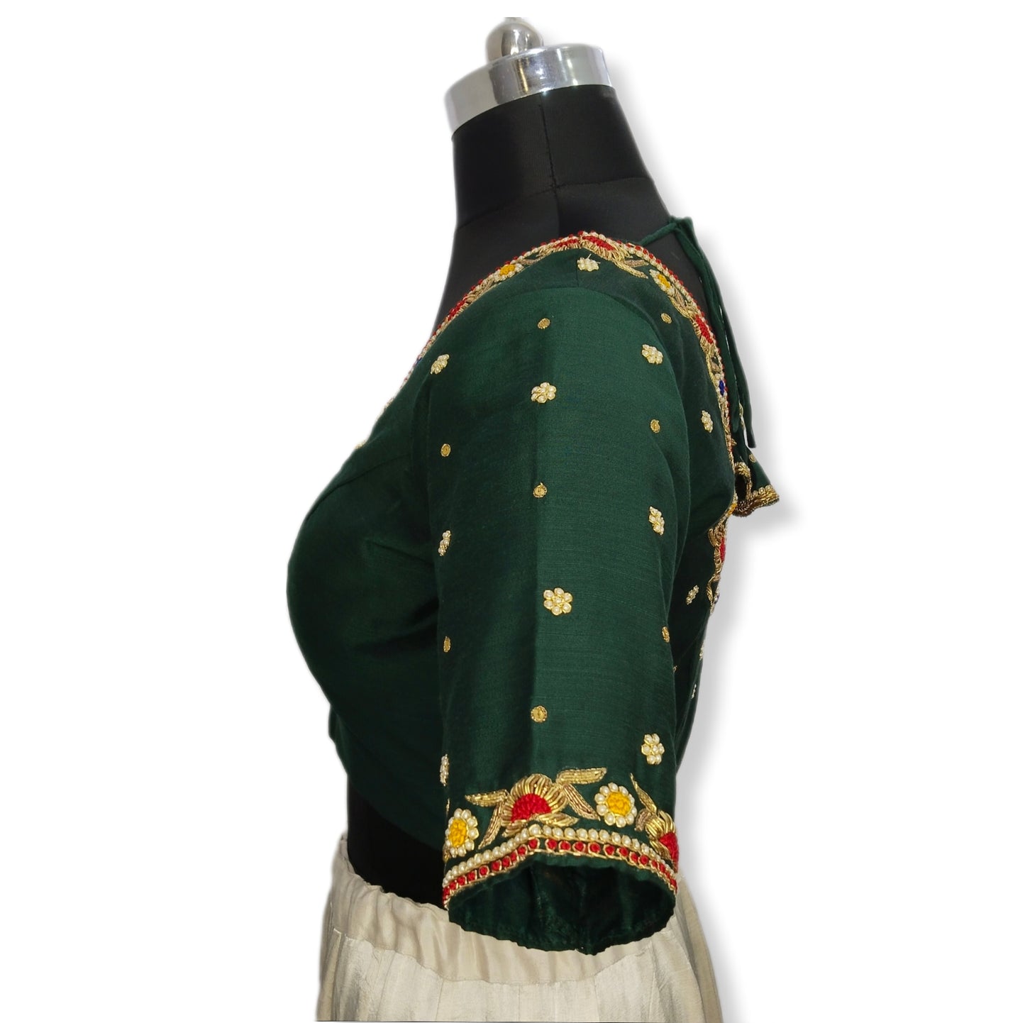 Floral Zardozi Handcrafted Designer Blouse (Bottle Green)