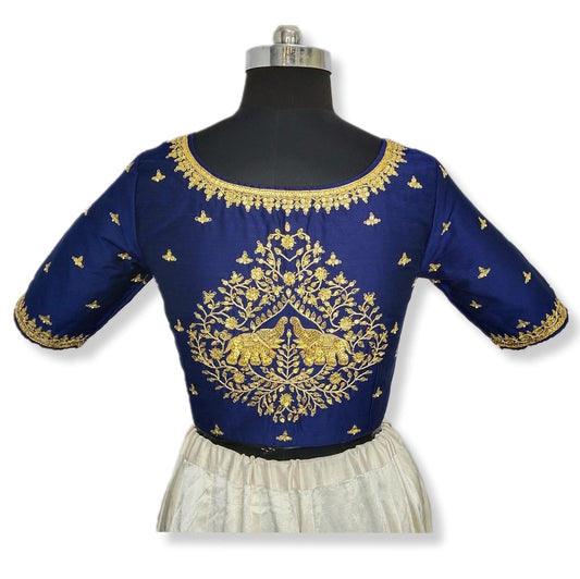 Artisan Crafted Elephant Marodi Blouse (Navy Blue)