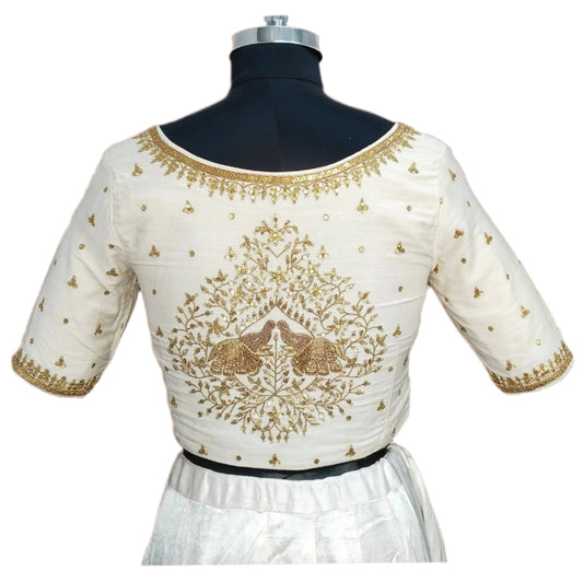 Artisan Crafted Elephant Marodi Blouse (Off White)