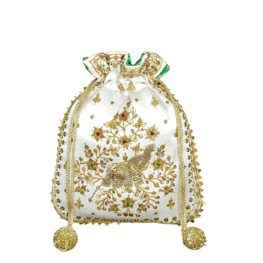 Elephent Marodi Work Potli Batwa (White)