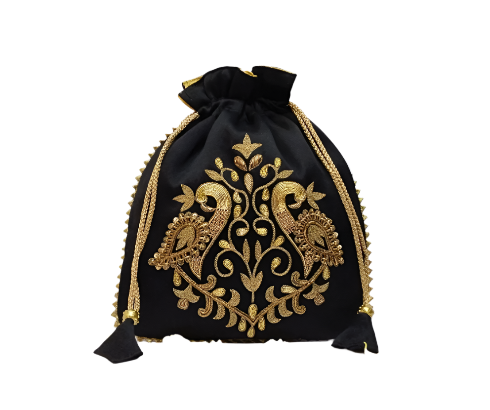 Peacock Zardozi Potli Batwa (Black)