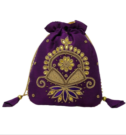 Beautiful beads work potli batwa (Purple)