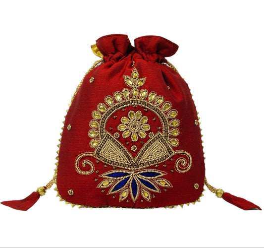 Beautiful beads work potli batwa (Red)