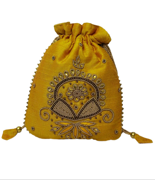Beautiful beads work potli batwa (Mustard Yellow)