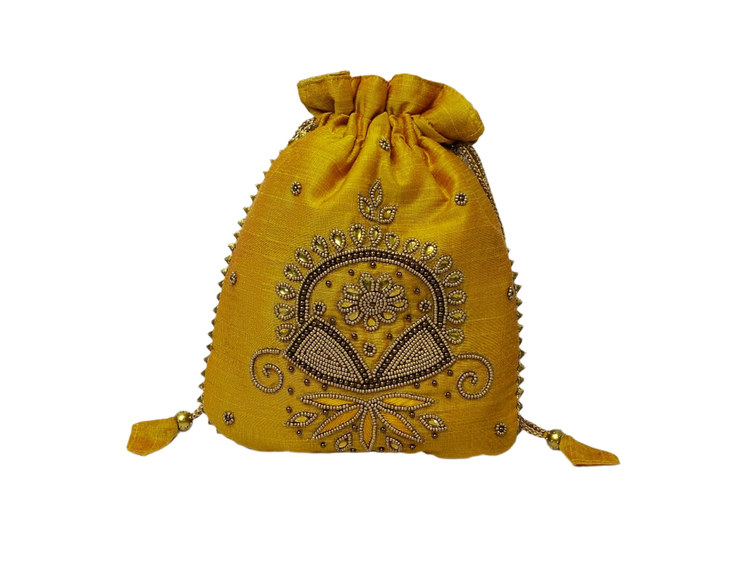 Beautiful beads work potli batwa (Mustard Yellow)
