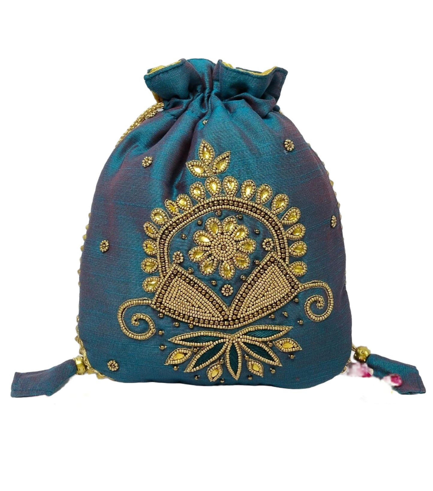 Beautiful beads work potli batwa (Peacock Blue)