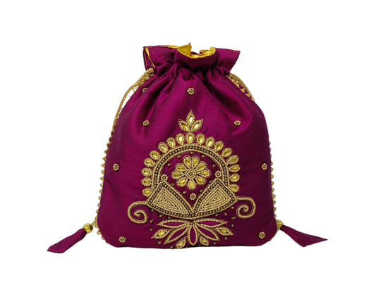 Beautiful beads work potli batwa (Magenta)