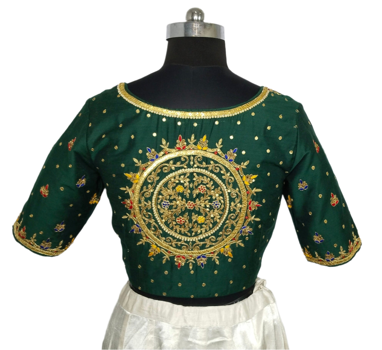 Ethnic Elegance Mandala Butta Blouse (Bottel Green)