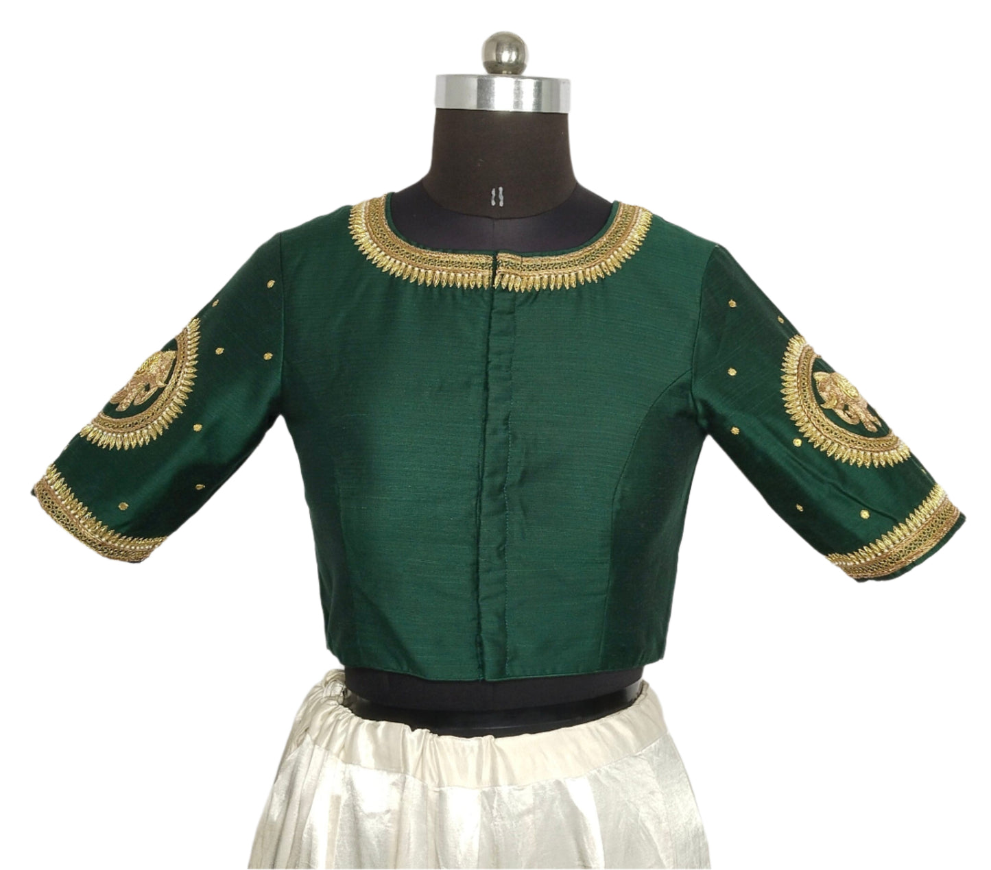 Regal Elephant Handcrafted Zardozi Blouse (Bottel Green)
