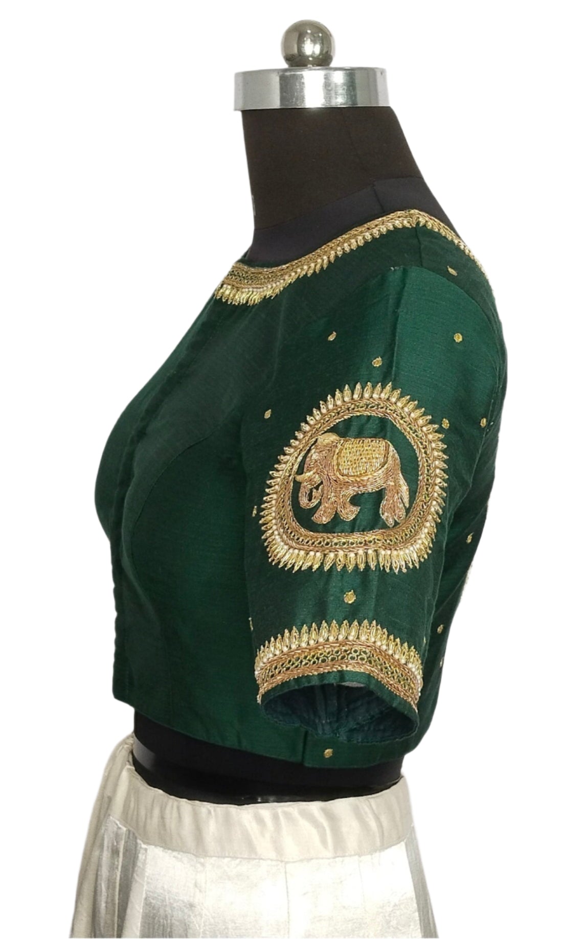 Regal Elephant Handcrafted Zardozi Blouse (Bottel Green)