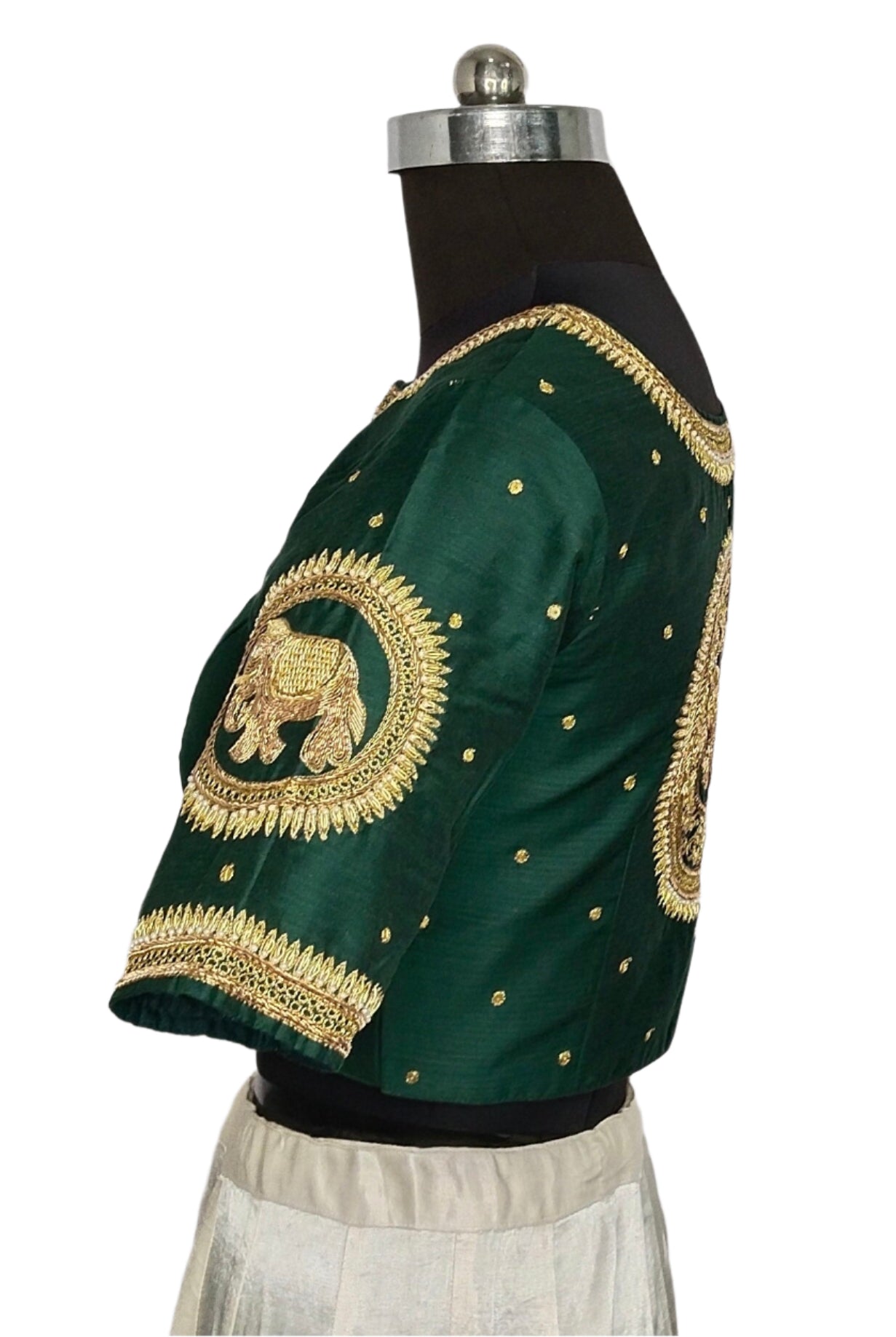 Regal Elephant Handcrafted Zardozi Blouse (Bottel Green)