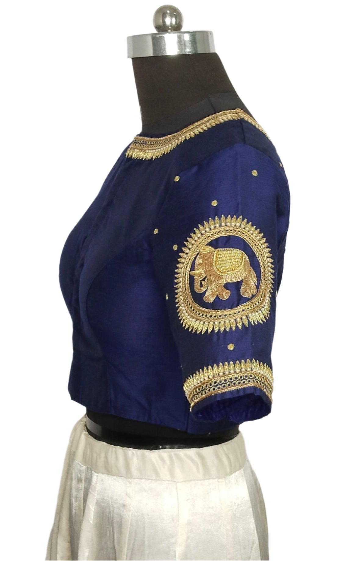 Regal Elephant Handcrafted Zardozi Blouse (Navy Blue)
