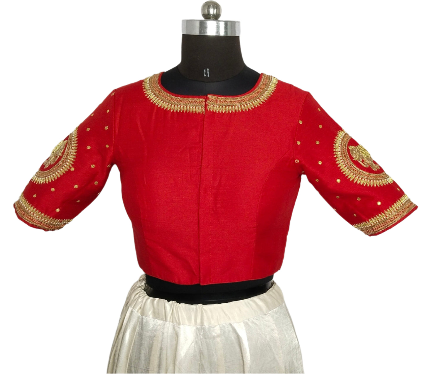Regal Elephant Handcrafted Zardozi Blouse (Red)