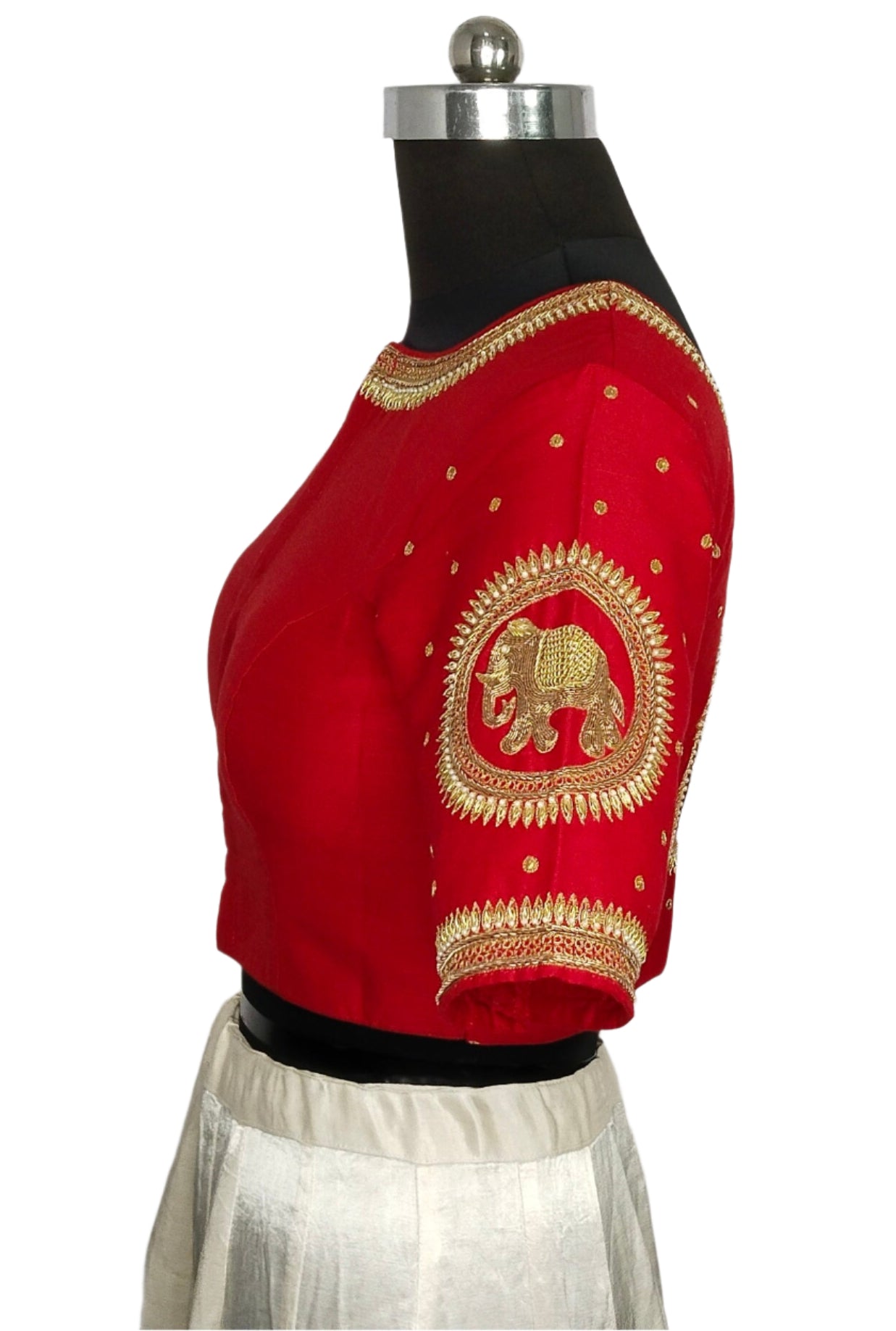 Regal Elephant Handcrafted Zardozi Blouse (Red)