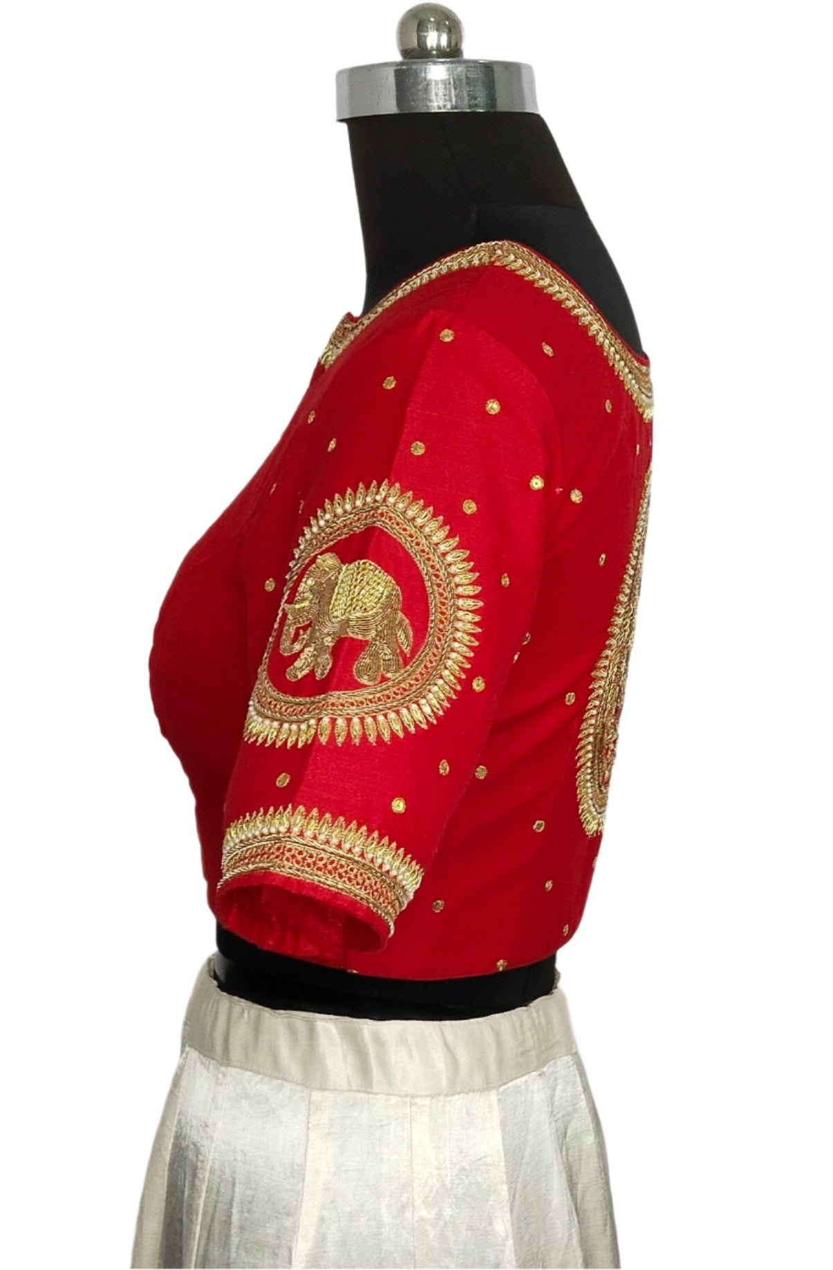 Regal Elephant Handcrafted Zardozi Blouse (Red)