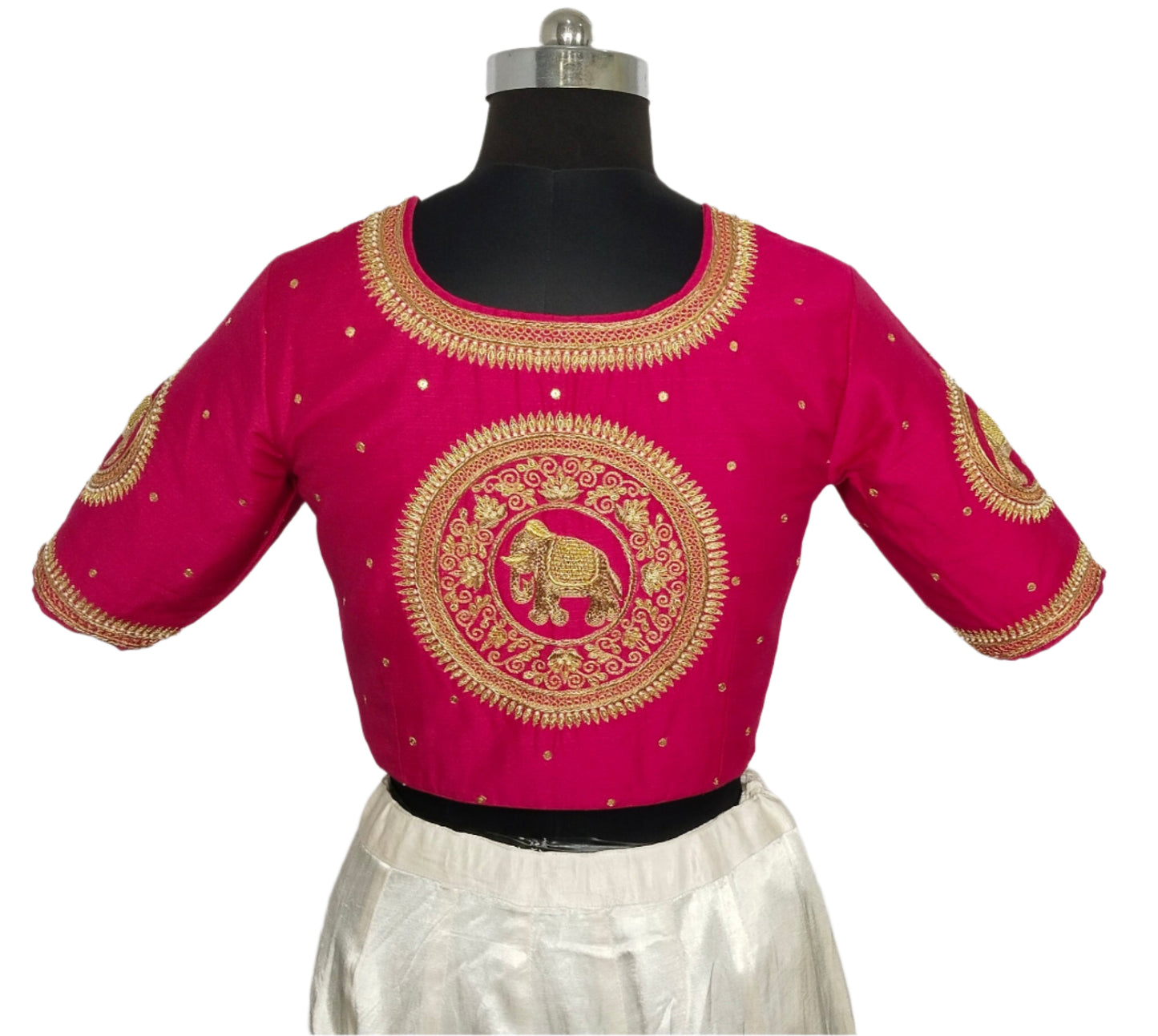 Regal Elephant Handcrafted Zardozi Blouse (Pink)