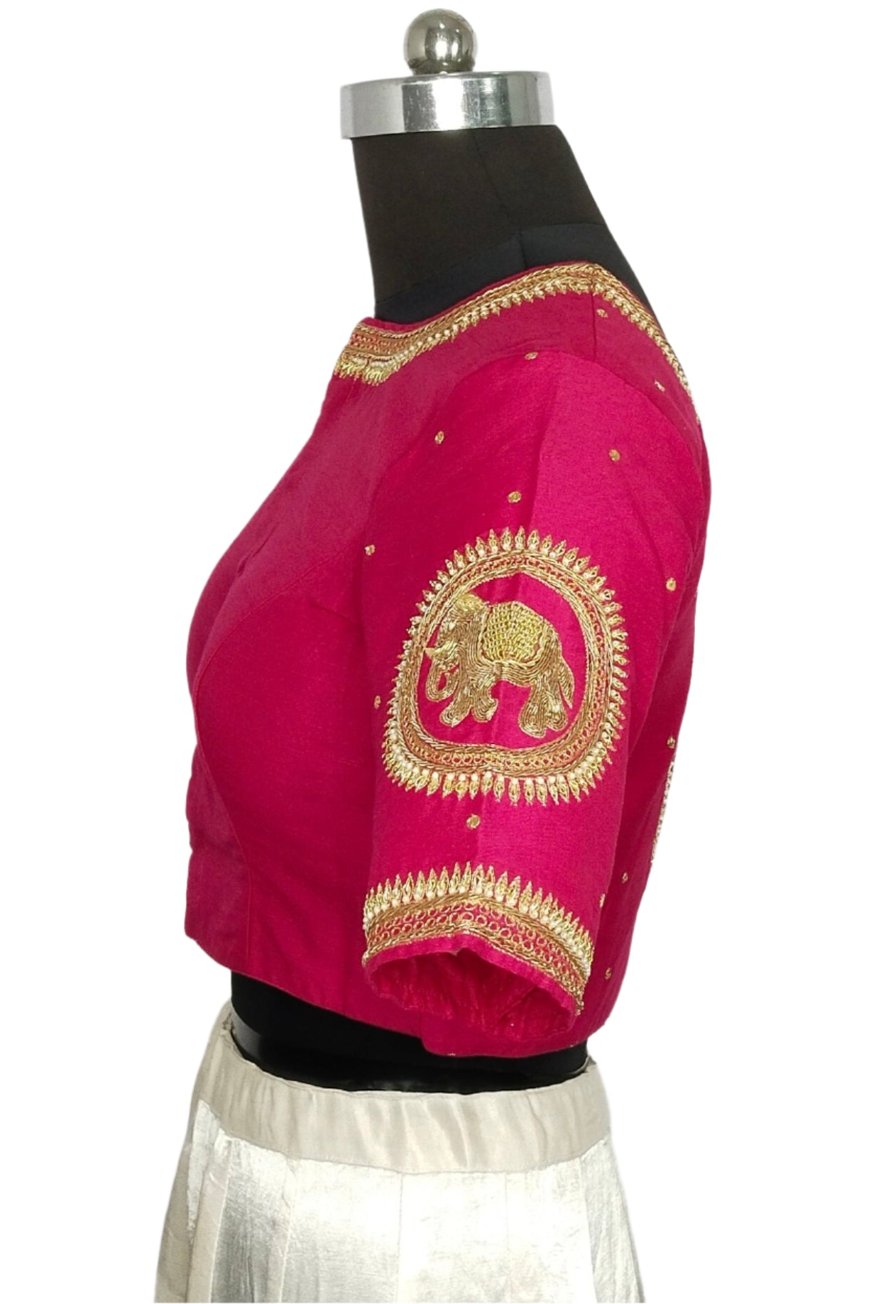 Regal Elephant Handcrafted Zardozi Blouse (Pink)