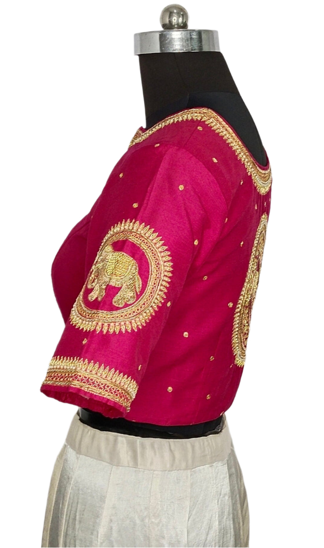 Regal Elephant Handcrafted Zardozi Blouse (Pink)