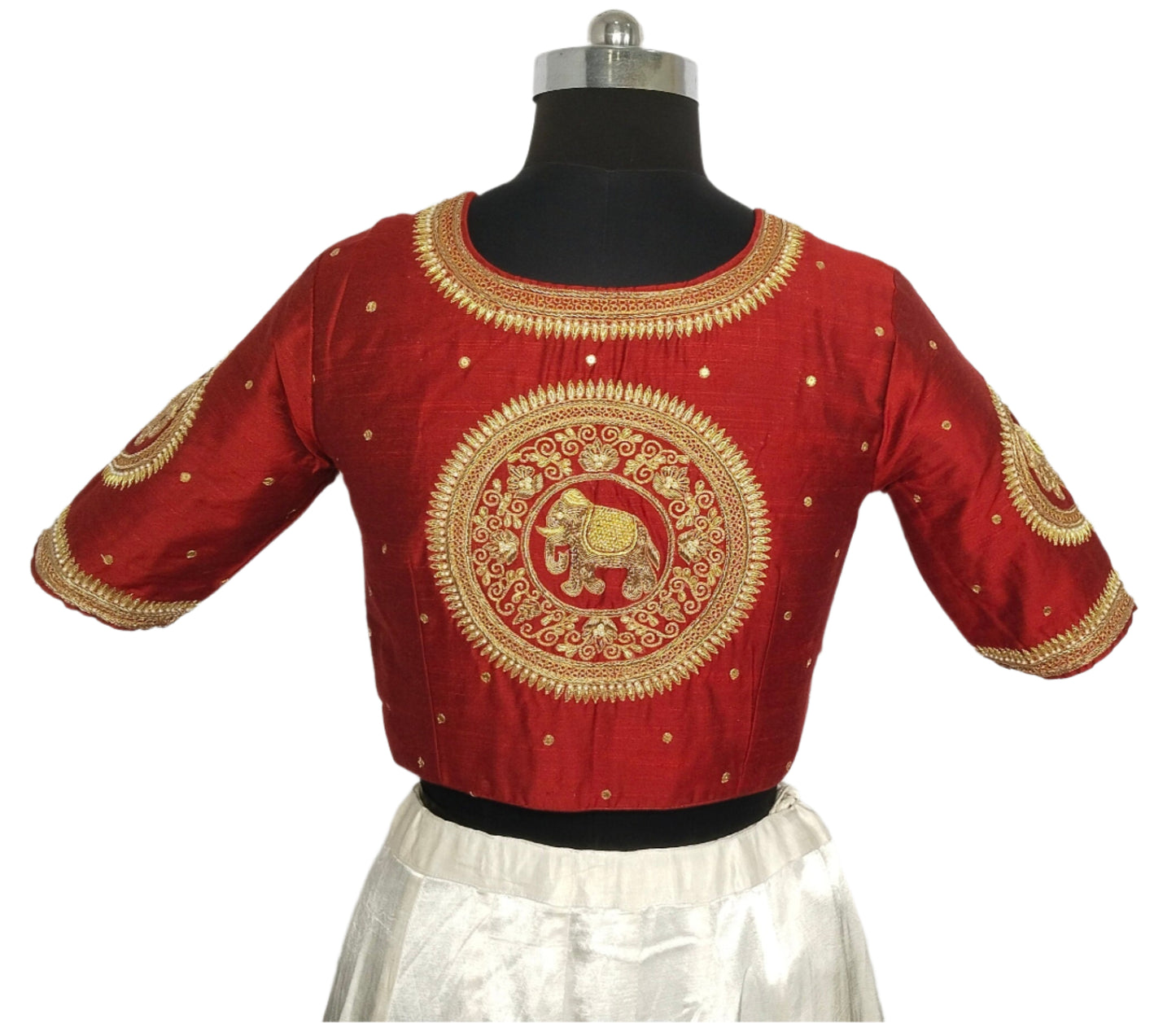 Regal Elephant Handcrafted Zardozi Blouse (Maroon)