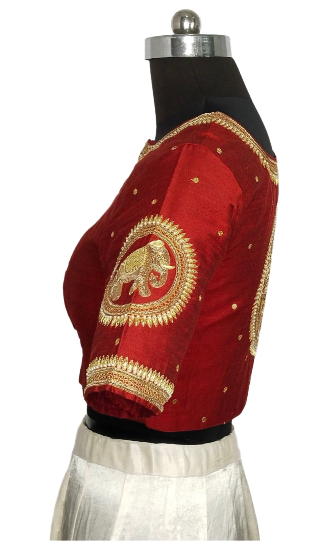 Regal Elephant Handcrafted Zardozi Blouse (Maroon)