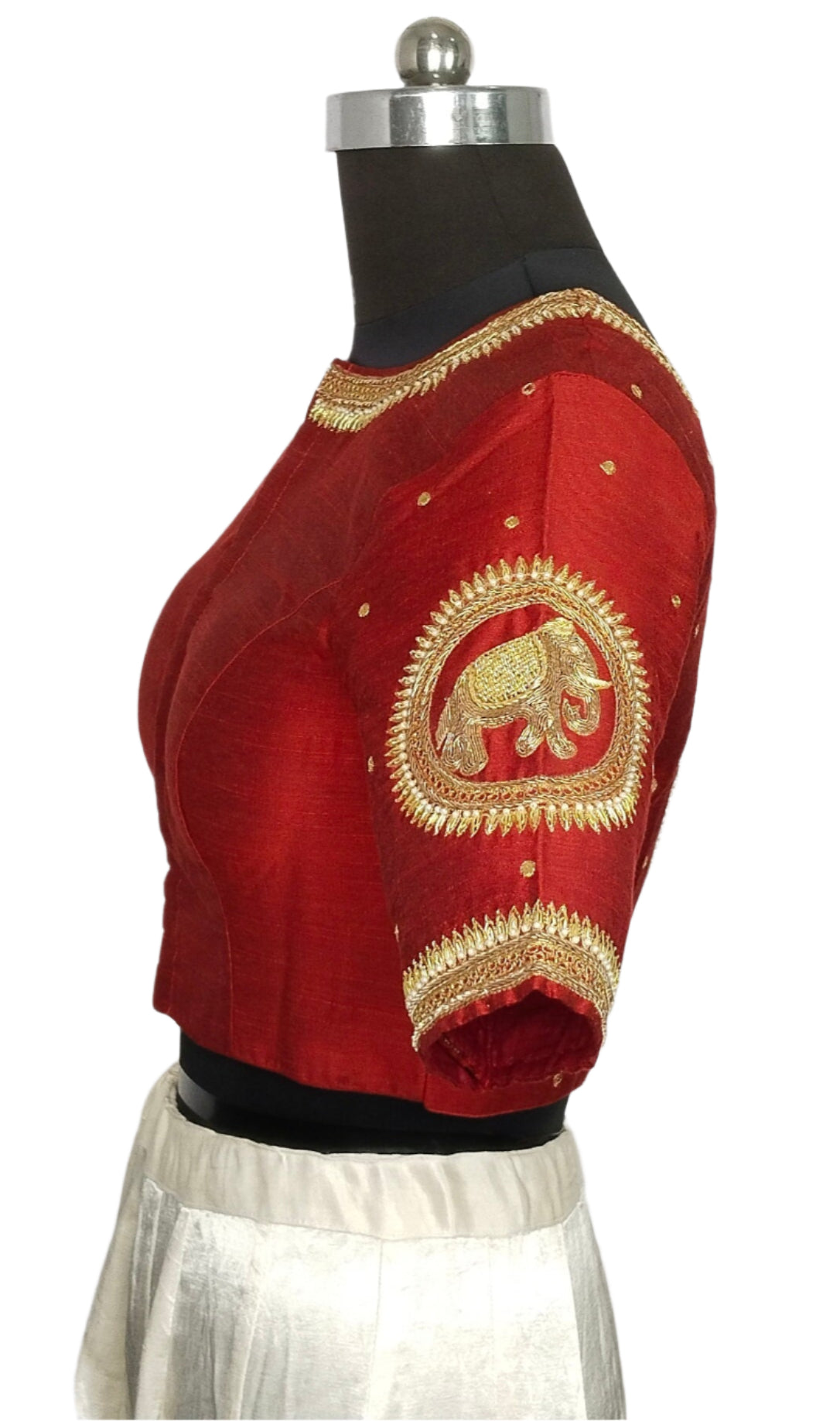 Regal Elephant Handcrafted Zardozi Blouse (Maroon)