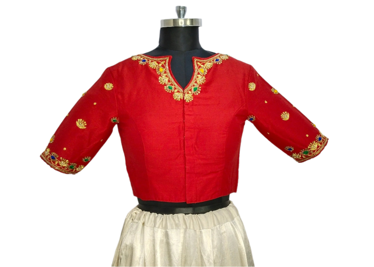 Handcrafted Blouse with Traditional Zardozi Embroidery (Red)