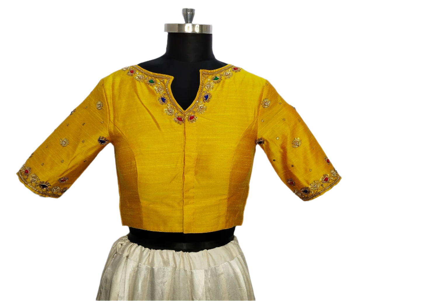 Handcrafted Blouse with Traditional Zardozi Embroidery (Mustard Yellow)