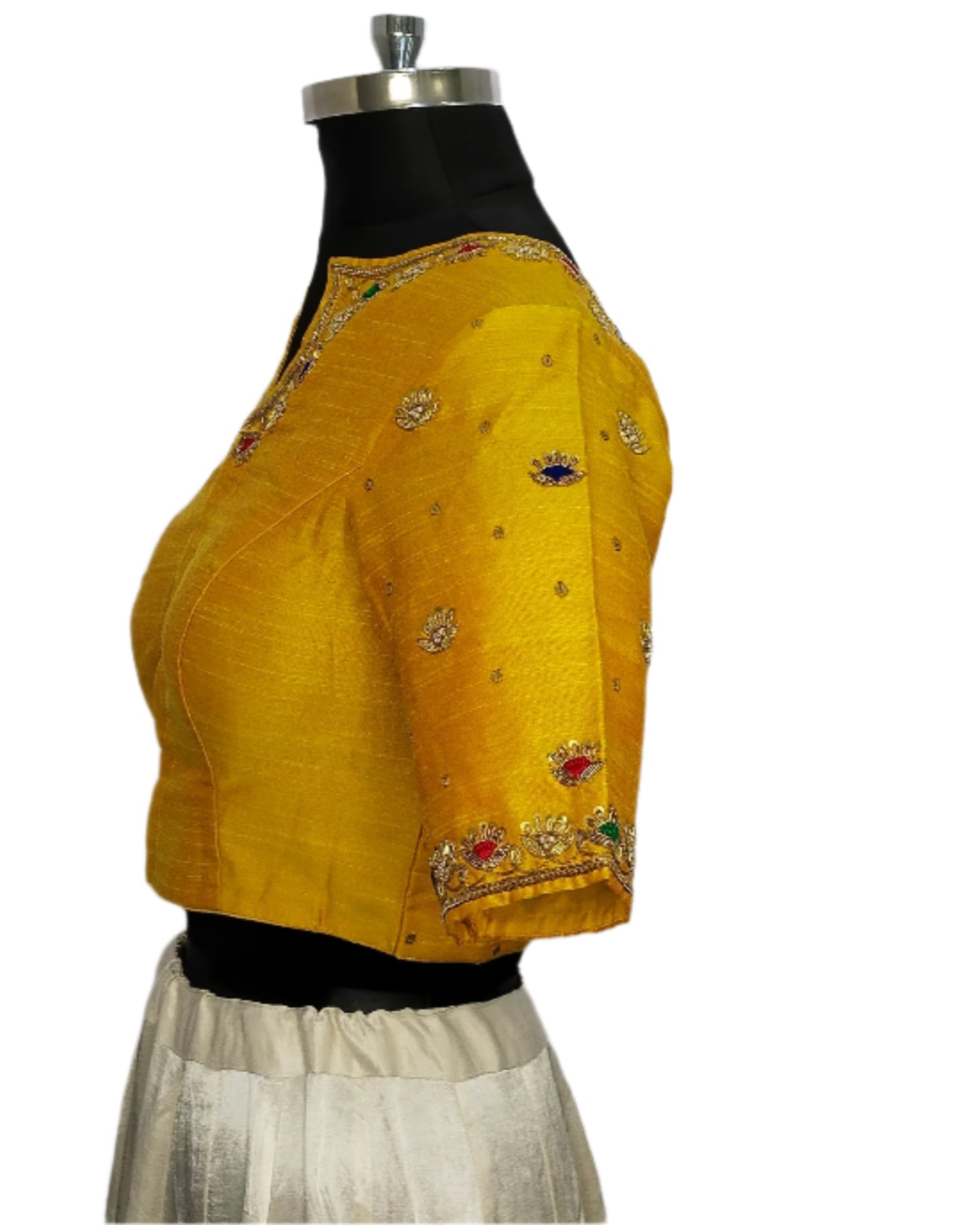 Handcrafted Blouse with Traditional Zardozi Embroidery (Mustard Yellow)