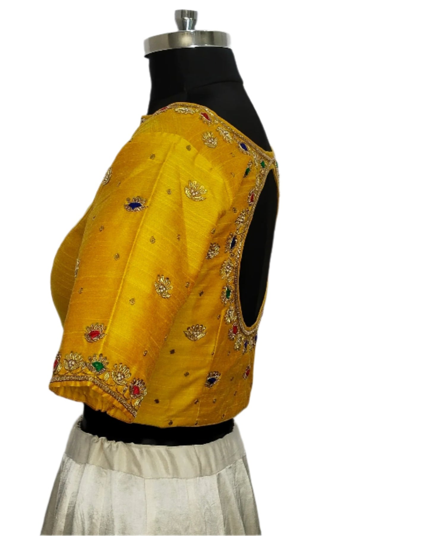 Handcrafted Blouse with Traditional Zardozi Embroidery (Mustard Yellow)