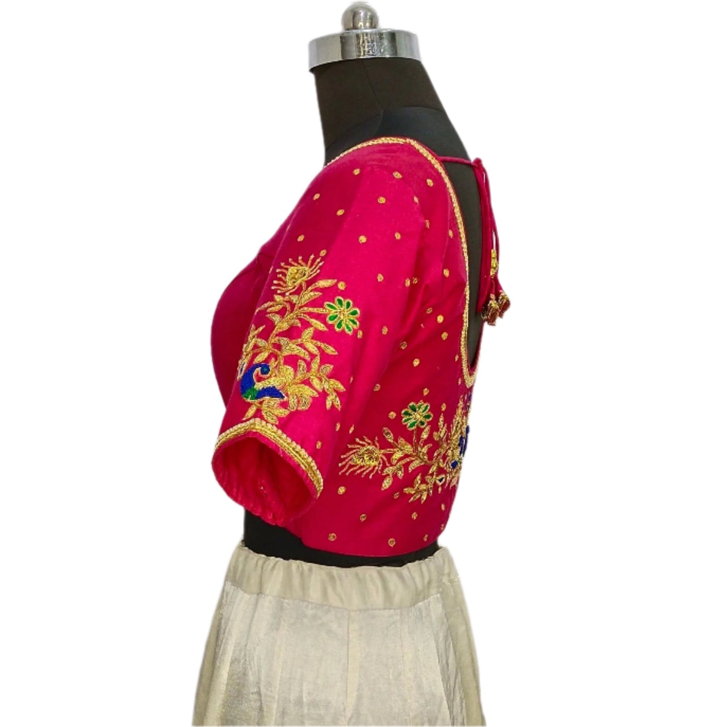 Beautiful Peacock Zardozi Designer Blouse (Pink)