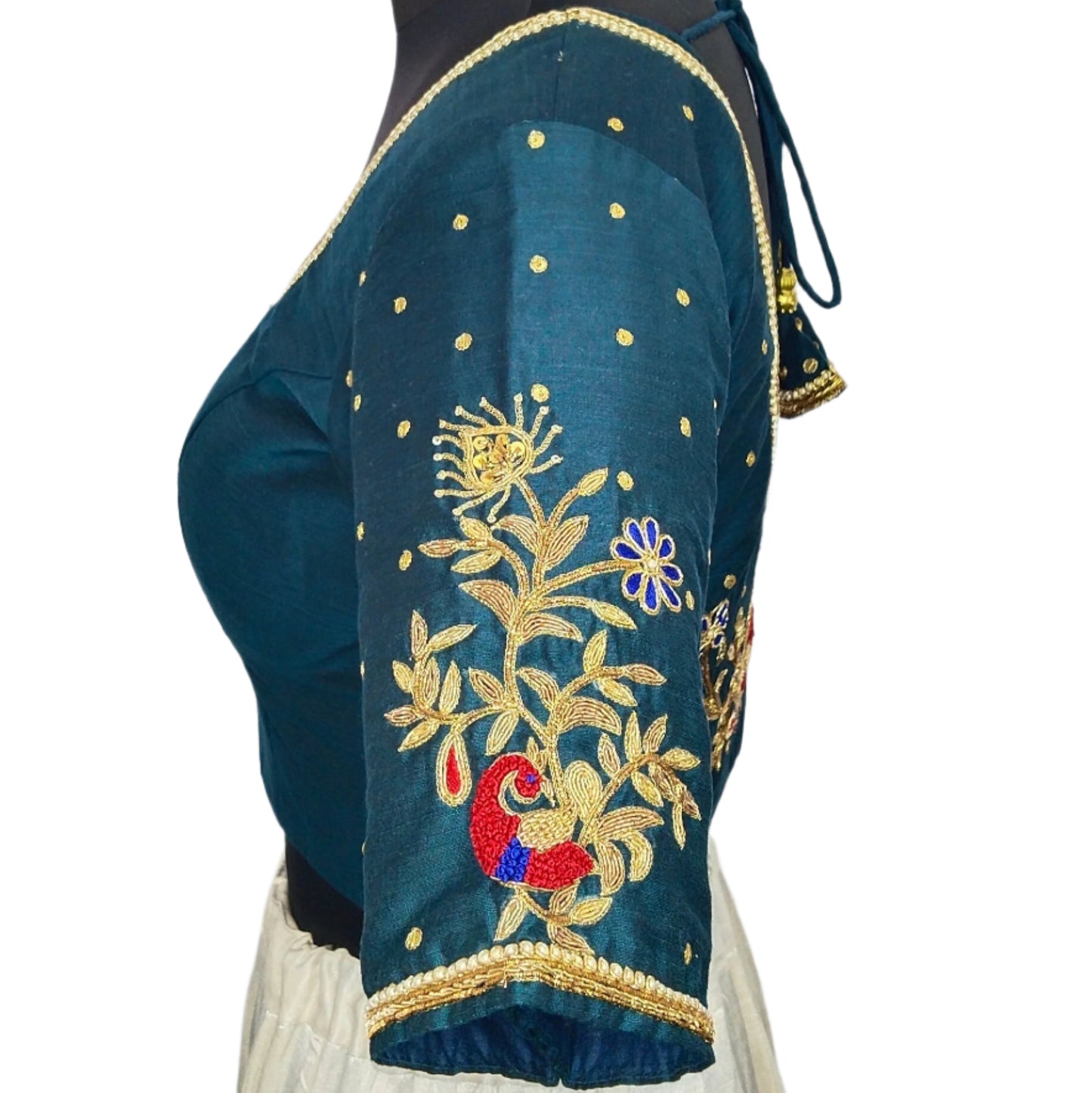 Beautiful Peacock Zardozi Designer Blouse (Turkish Blue)