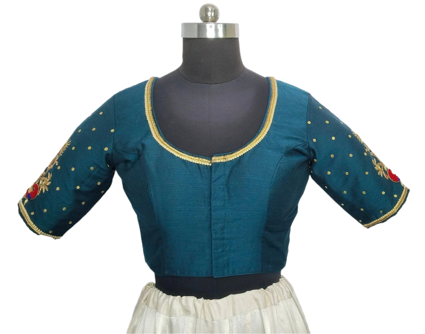 Beautiful Peacock Zardozi Designer Blouse (Turkish Blue)