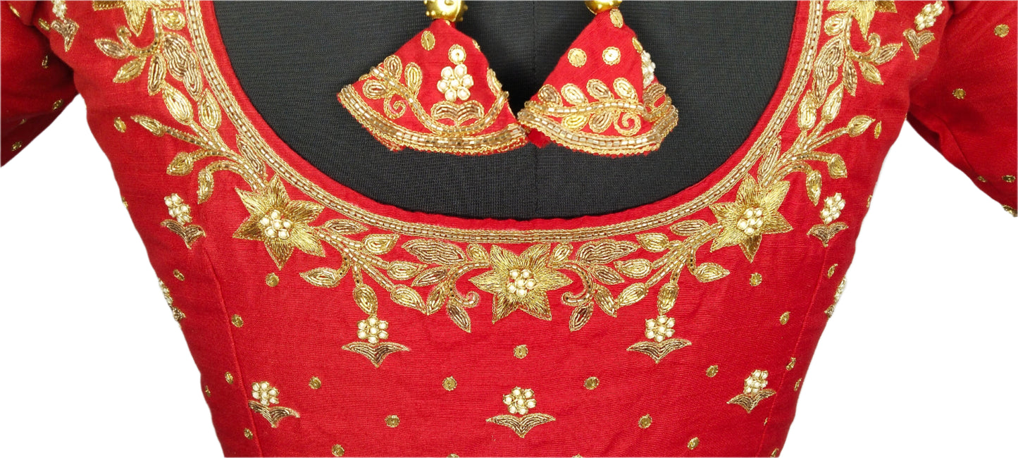 Queen's Blossom Zardozi Work Blouse (Red)
