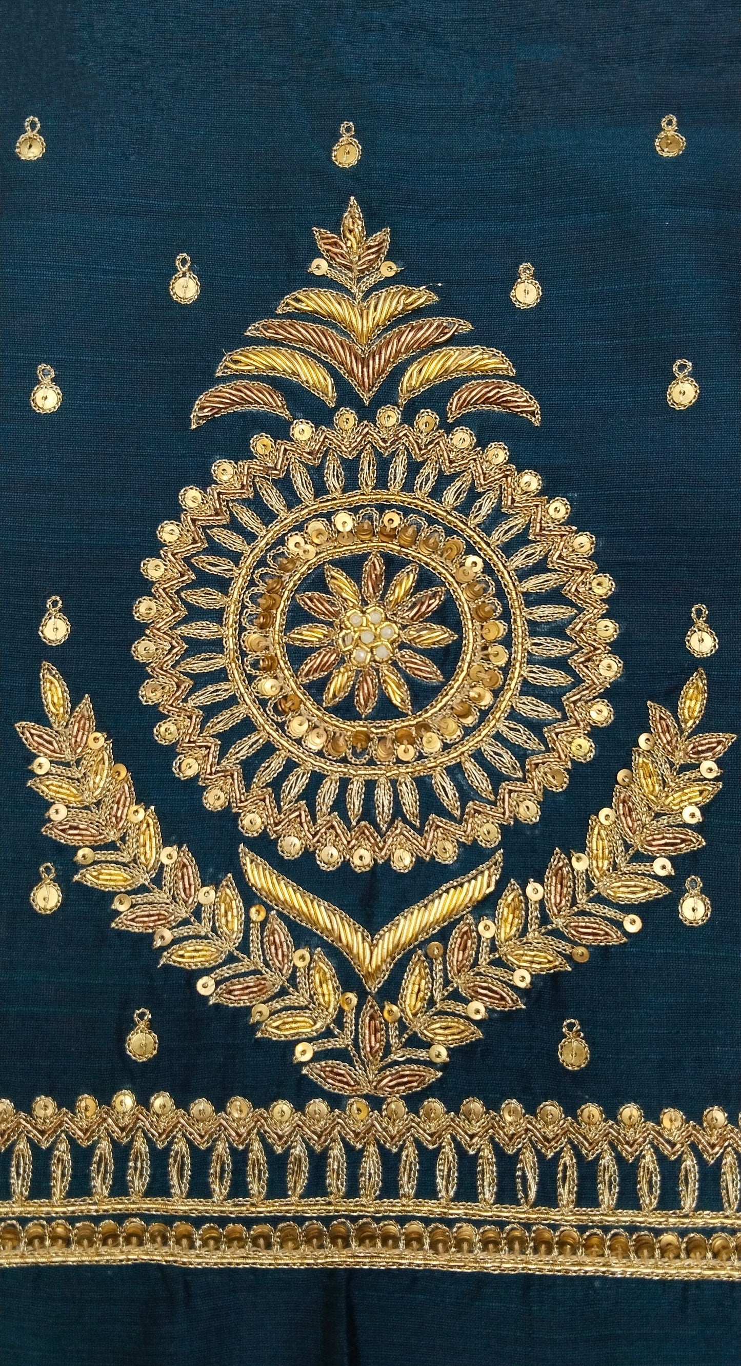 Classic Butta Zardozi Embroidery Piece (Turkish Blue)