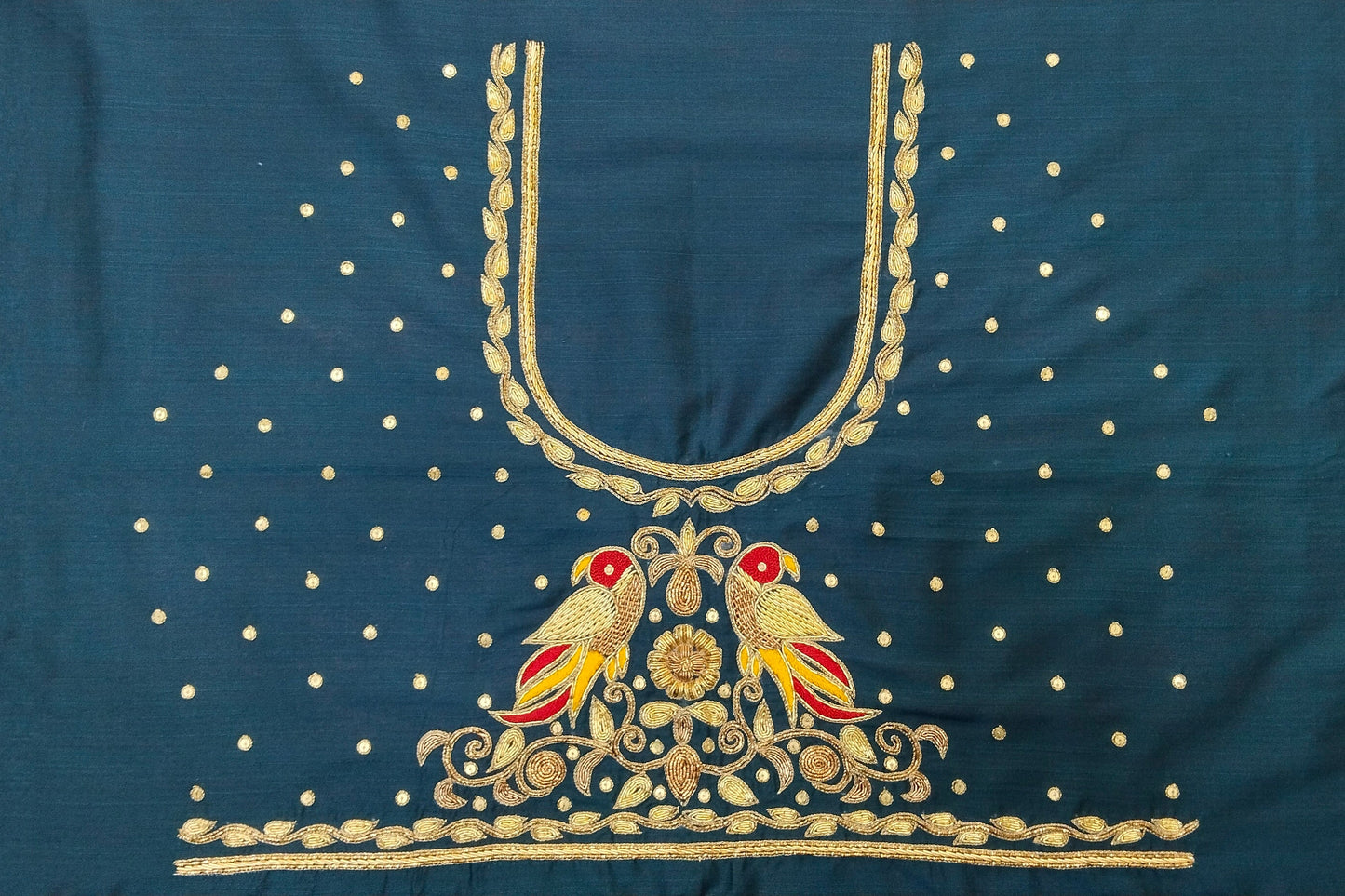 Parrot Patola Zardozi Work Blouse Pis. (Turkish Blue)