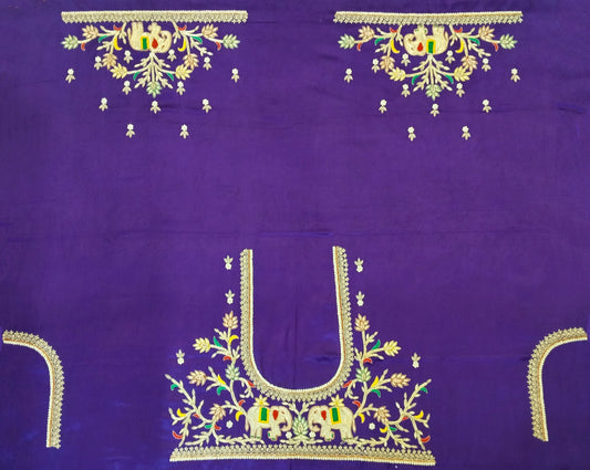 Elephant Charm Zardozi Embellished Fabric (Purple)