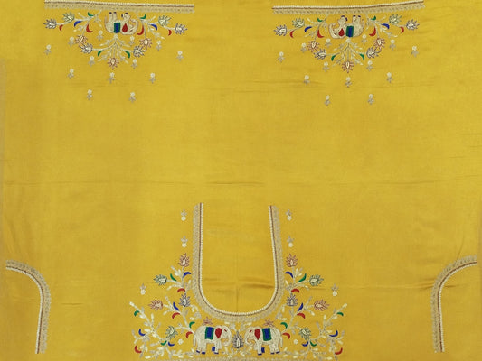 Elephant Charm Zardozi Embellished Fabric (Yellow)