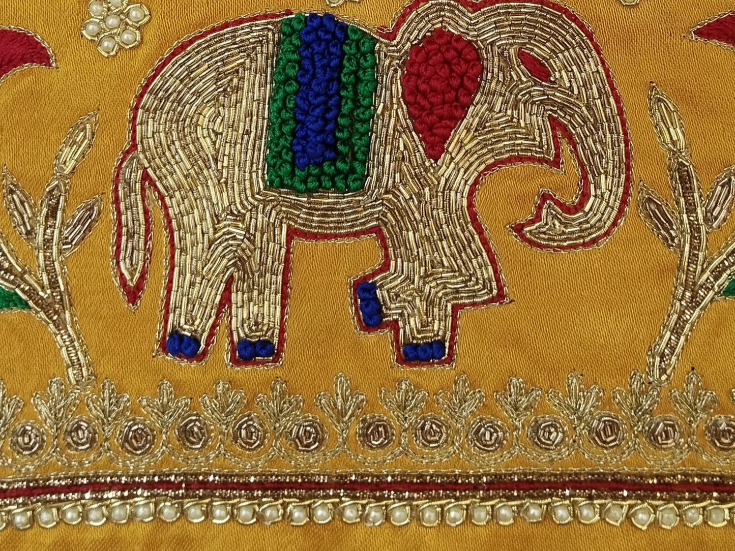 Elephant Charm Zardozi Embellished Fabric
