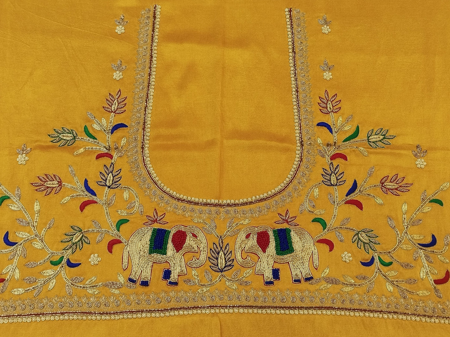 Elephant Charm Zardozi Embellished Fabric